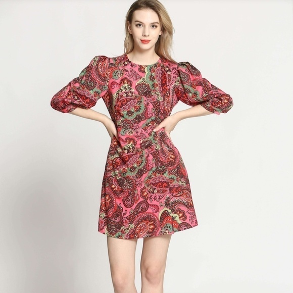 Anthropologie The Korner Paisley Colourful Puff Sleeved Mini Dress - Size Small - Picture 2 of 16